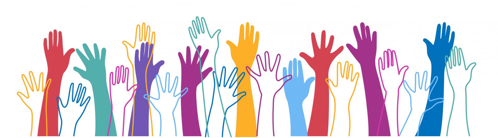 Coloured illustration of raised hands banner image