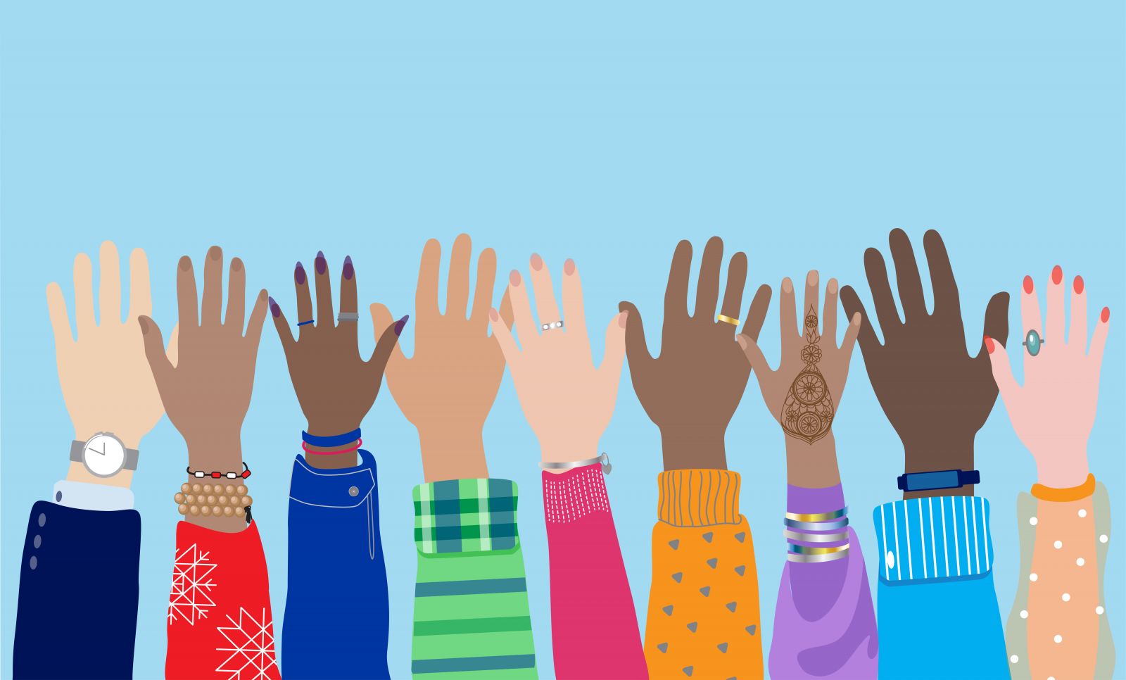 Graphic image of a group of raised hands  banner image